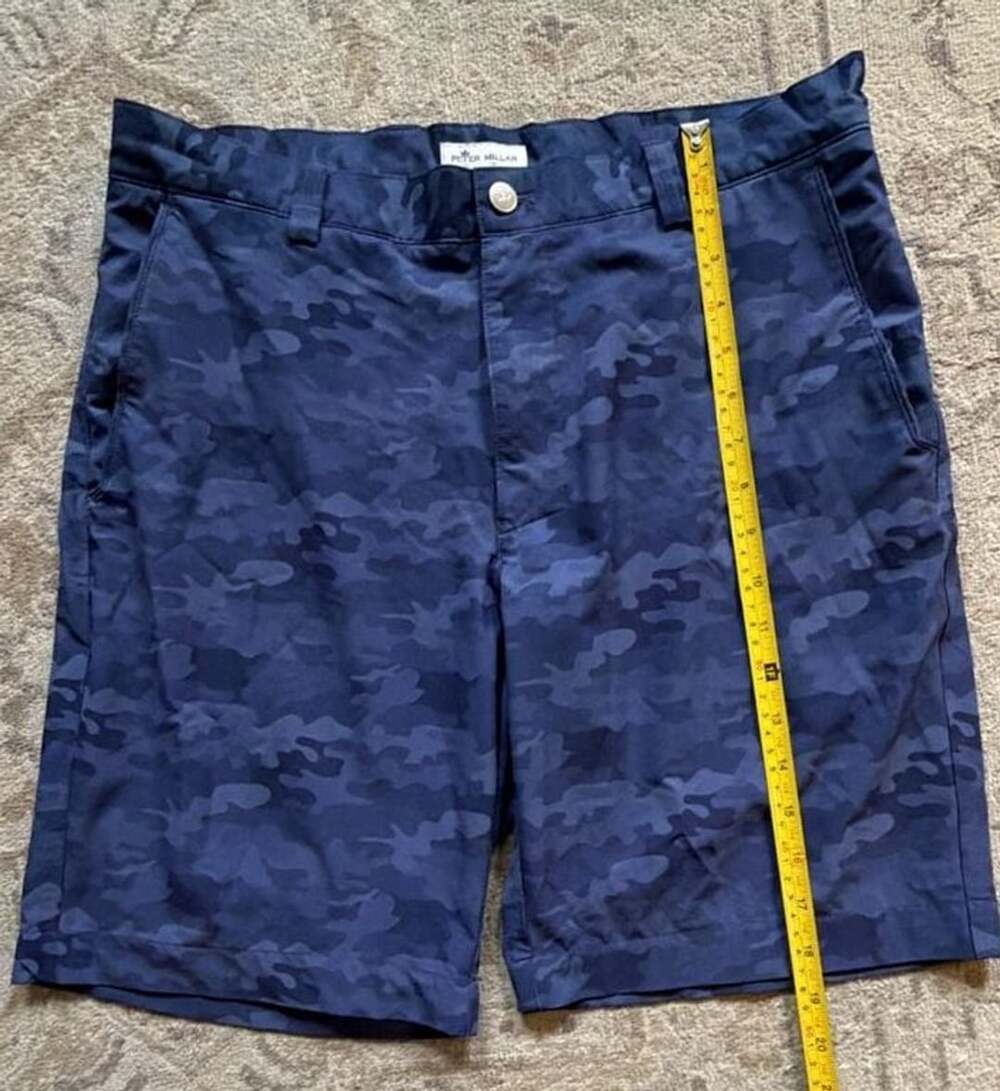 Peter Millar Shackleford Camo Performance Shorts Size 32 Navy Blue